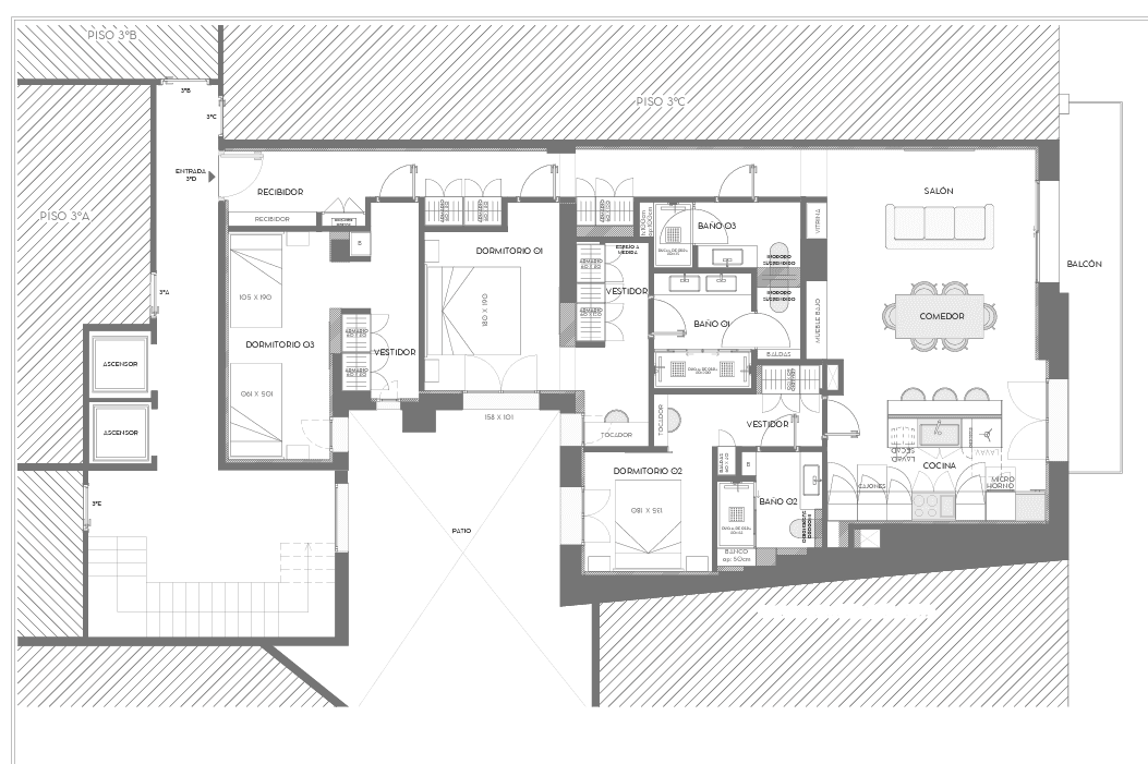 Plano de planta — Terraza, garaje y tres dormitorios en Lista, Barrio de Salamanca - Lista