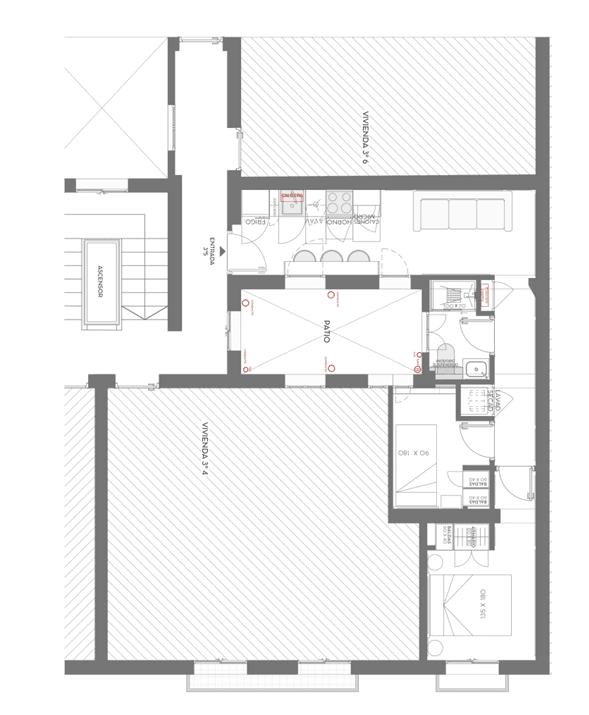 Plano de planta — Luz exterior y funcionalidad en Guindalera, Barrio de Salamanca - Guindalera