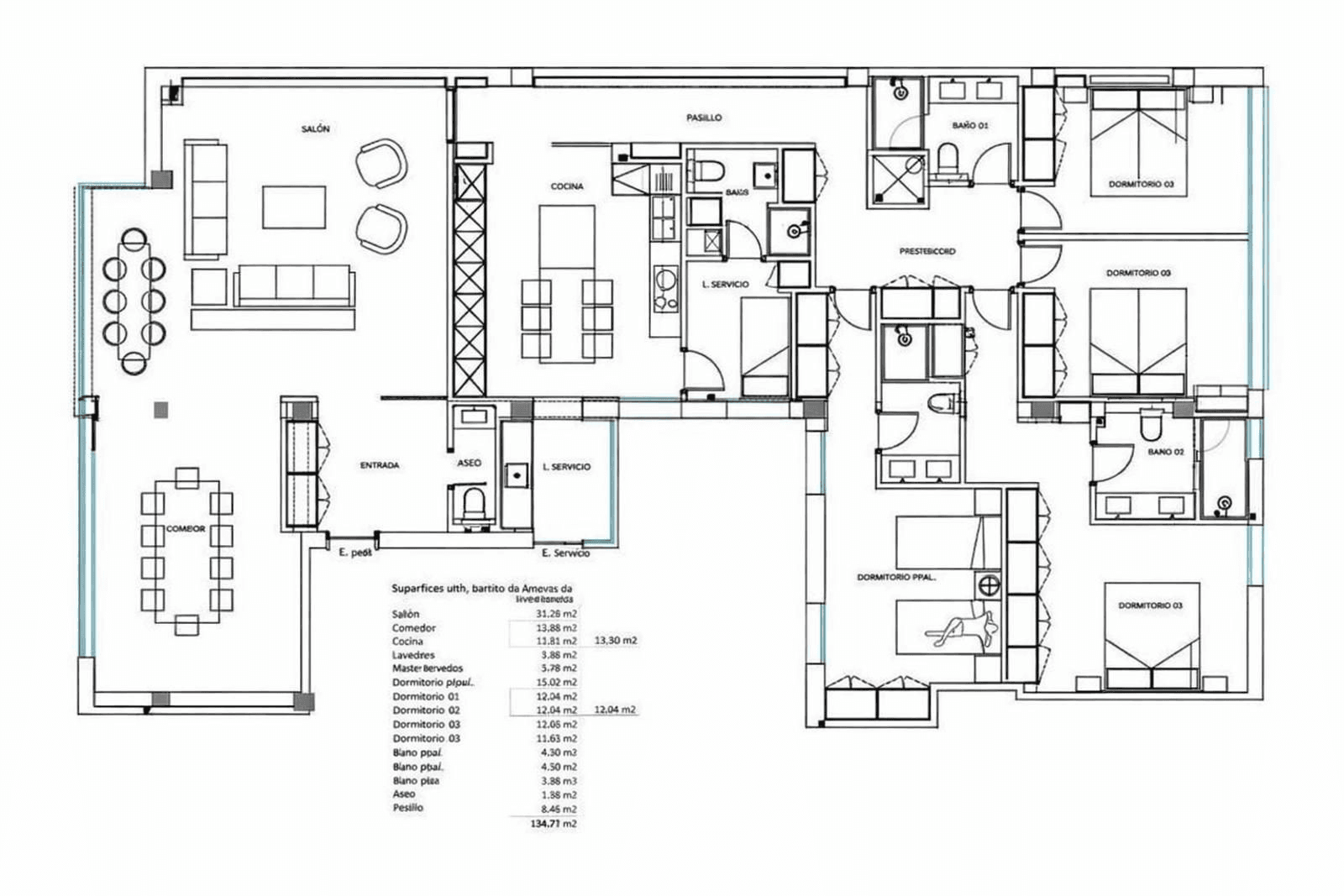 Plano de planta — Reforma contemporánea para una gran vida familiar en Guindalera, Barrio de Salamanca - Guindalera