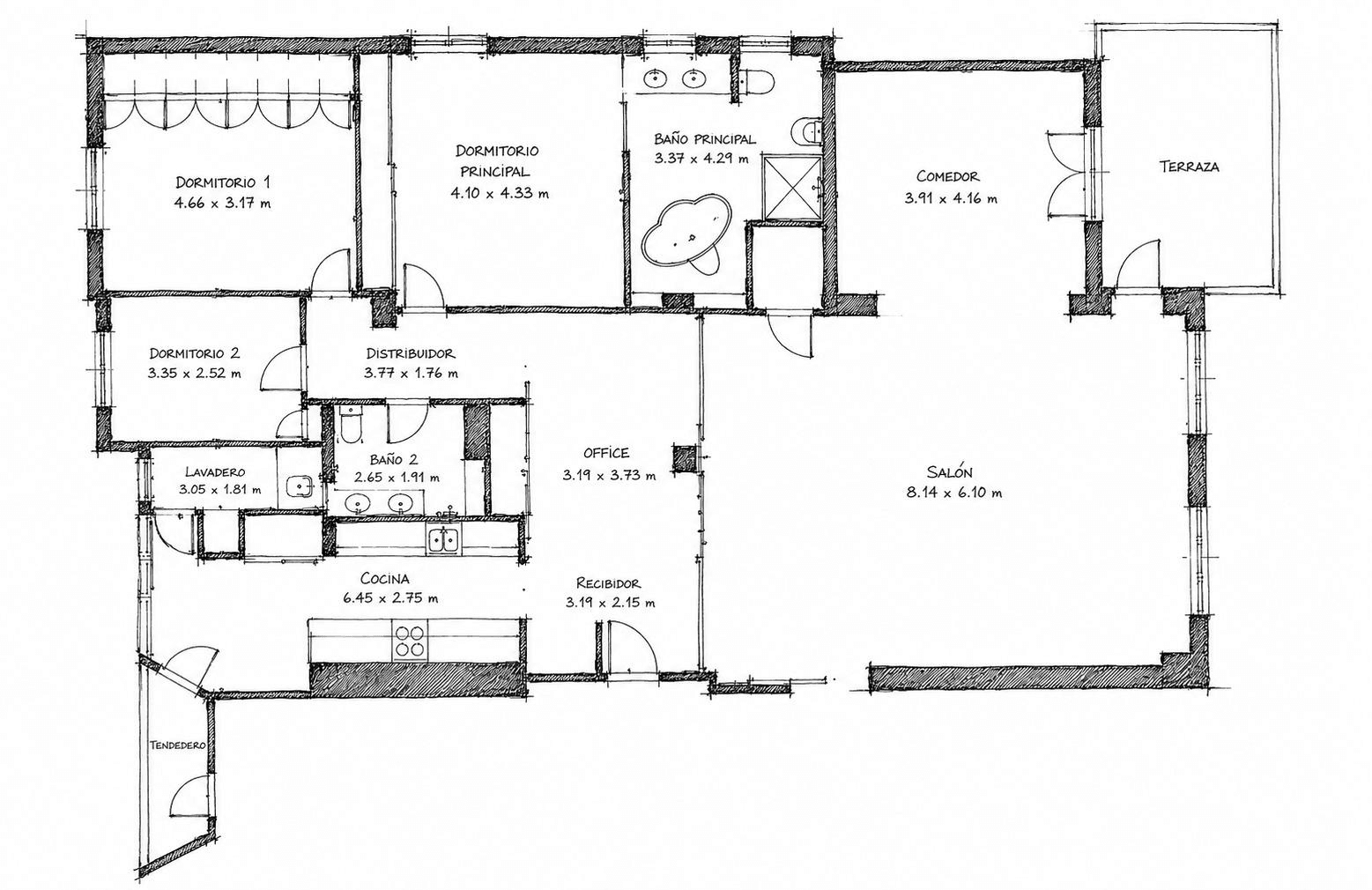 Plano de planta — Terraza y arquitectura de Zuazo en Chamberí, Chamberí - Ríos Rosas