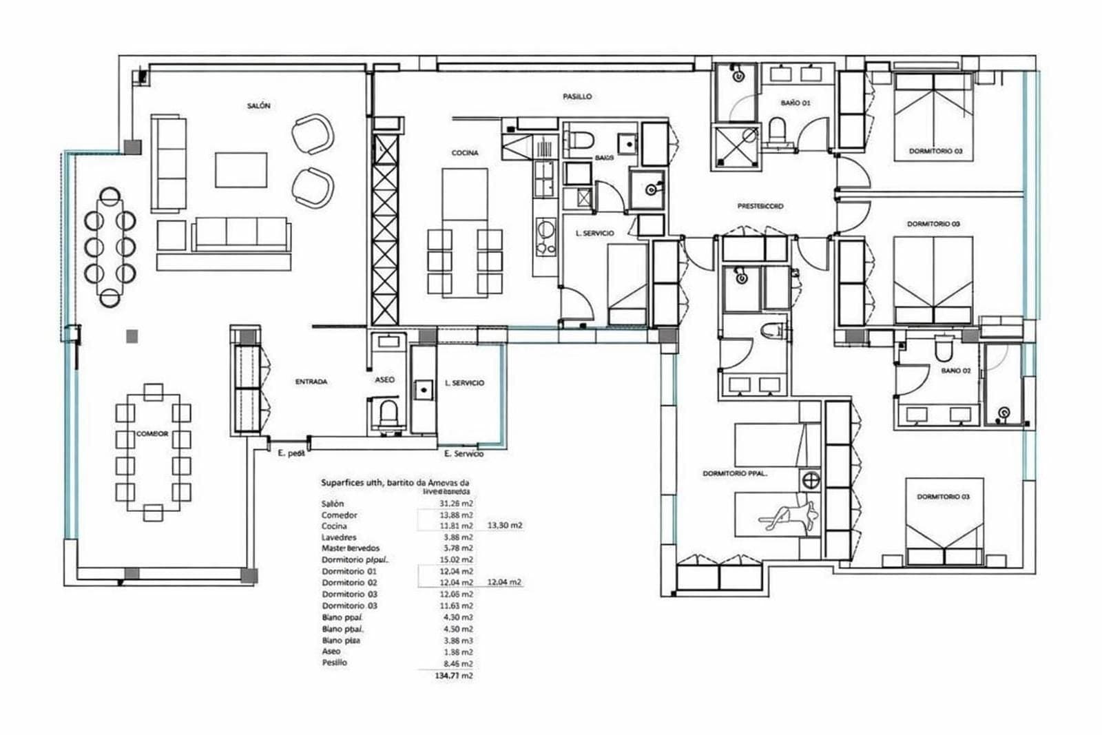 Plano de planta — Reforma contemporánea para una gran vida familiar en Guindalera, Barrio de Salamanca - Guindalera