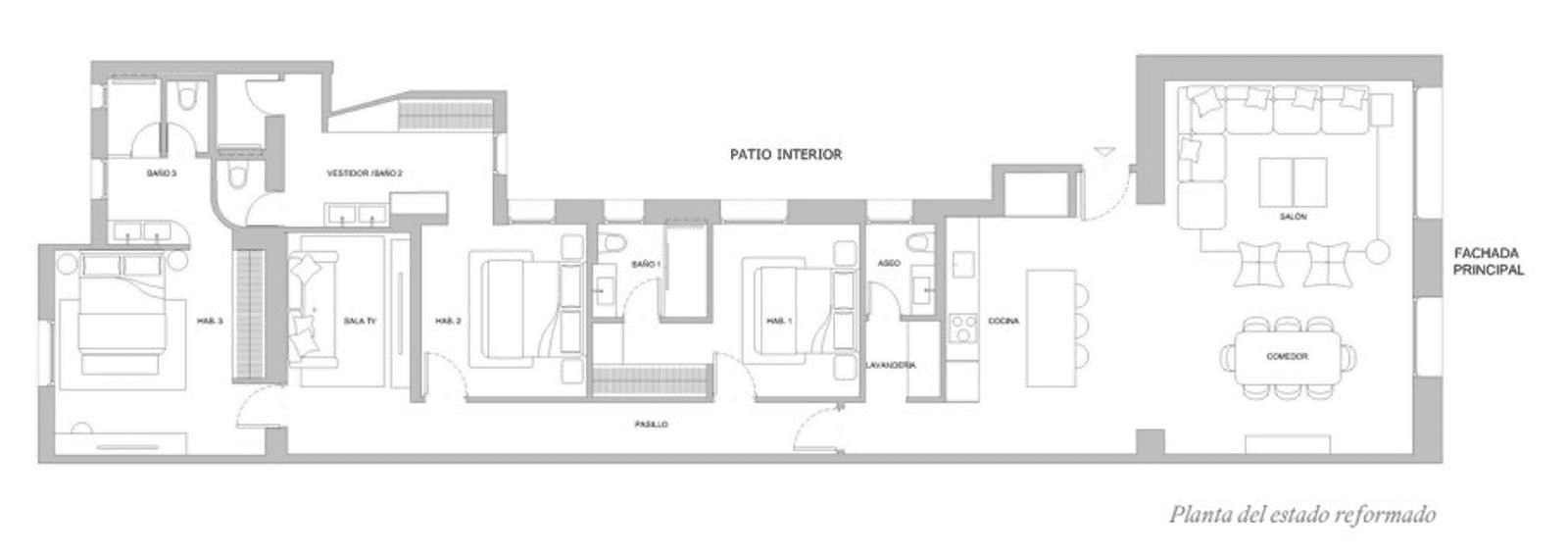 Plano de planta — Reforma integral y tres suites en Goya, Barrio de Salamanca - Goya
