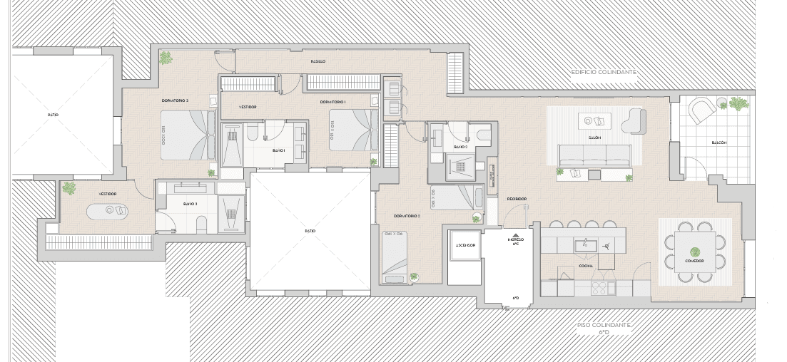Plano de planta — Sexta planta, luz y escala residencial en Castellana, Barrio de Salamanca - Castellana