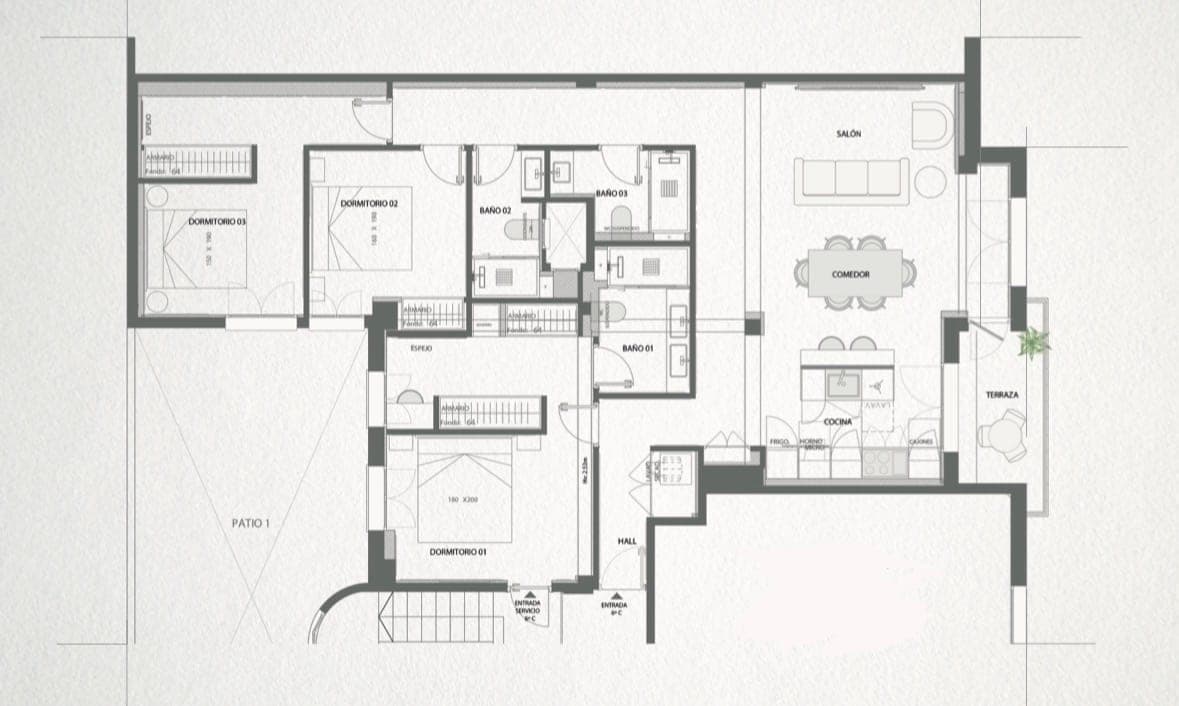 Plano de planta — Terraza y luz en una sexta planta de Goya, Barrio de Salamanca - Goya