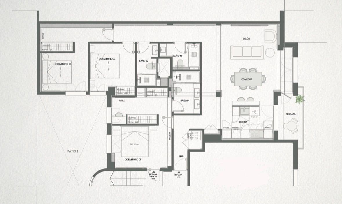 Plano de planta — Terraza y luz en una sexta planta de Goya, Barrio de Salamanca - Goya