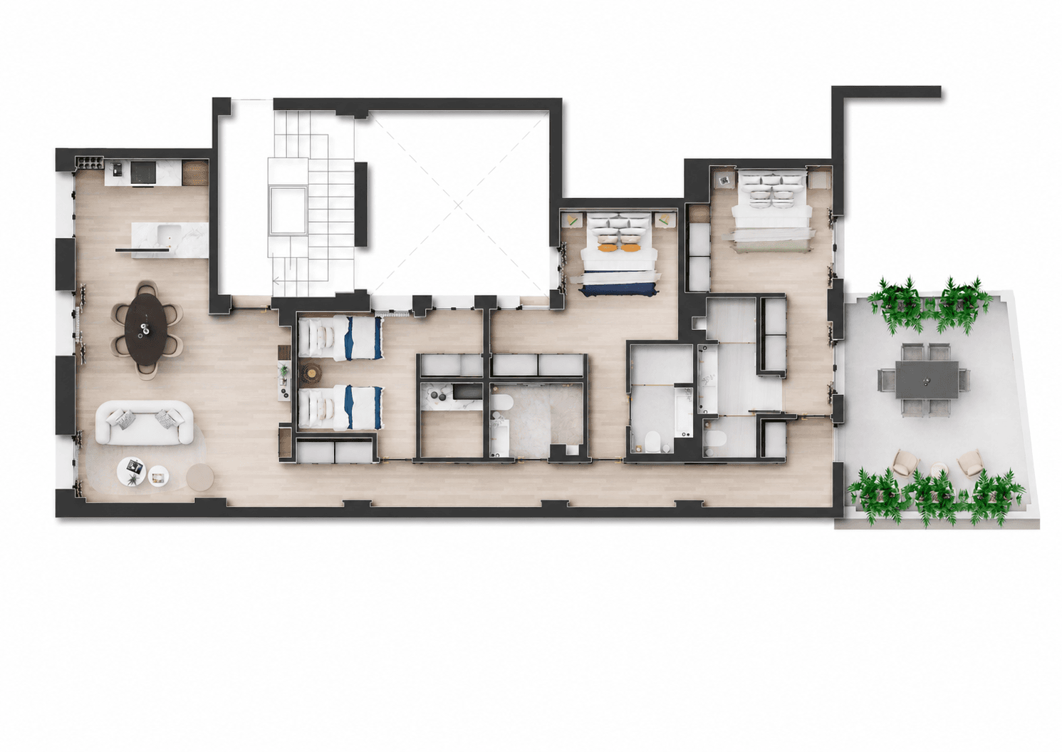 Plano de planta — Terraza privada y diseño actual en Goya, Barrio de Salamanca - Goya