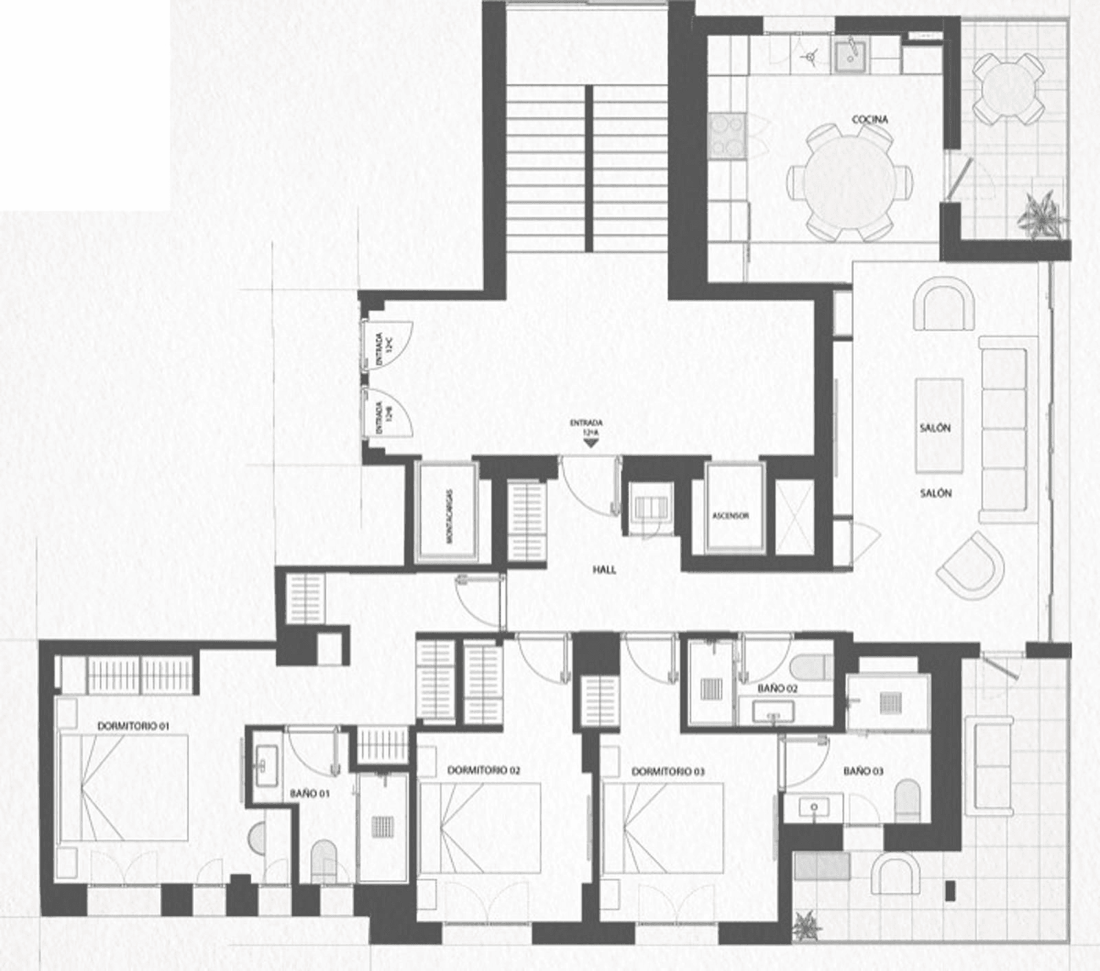 Plano de planta — Duodécima planta de 146 m² con terrazas en Lista, Barrio de Salamanca - Lista