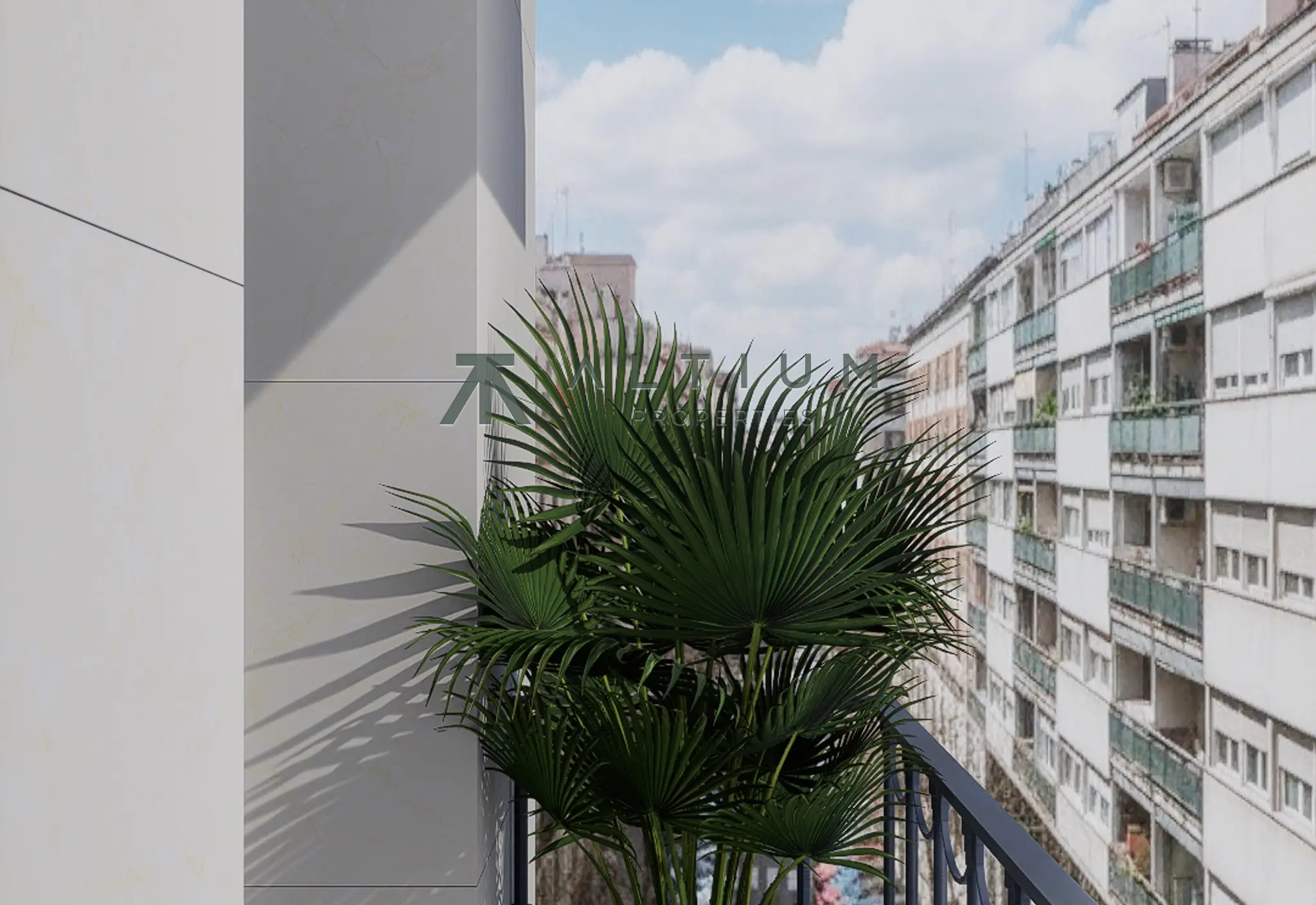 Balcón y perspectiva urbana desde una sexta planta de Lista