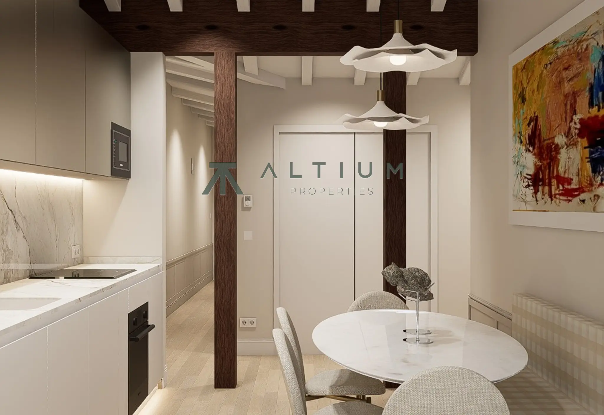 Exposed beams and skylights on a fifth floor in Justicia