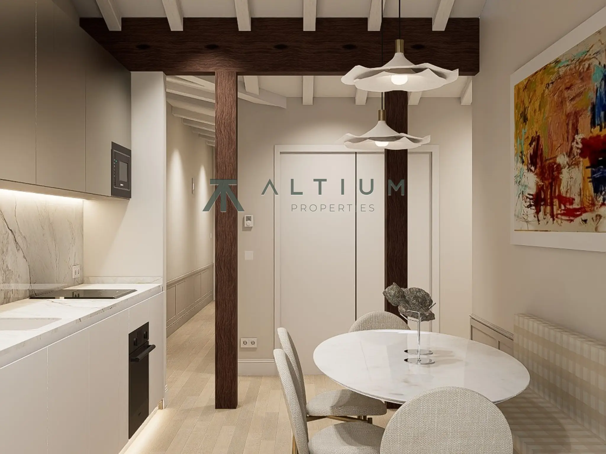 Exposed beams and skylights on a fifth floor in Justicia