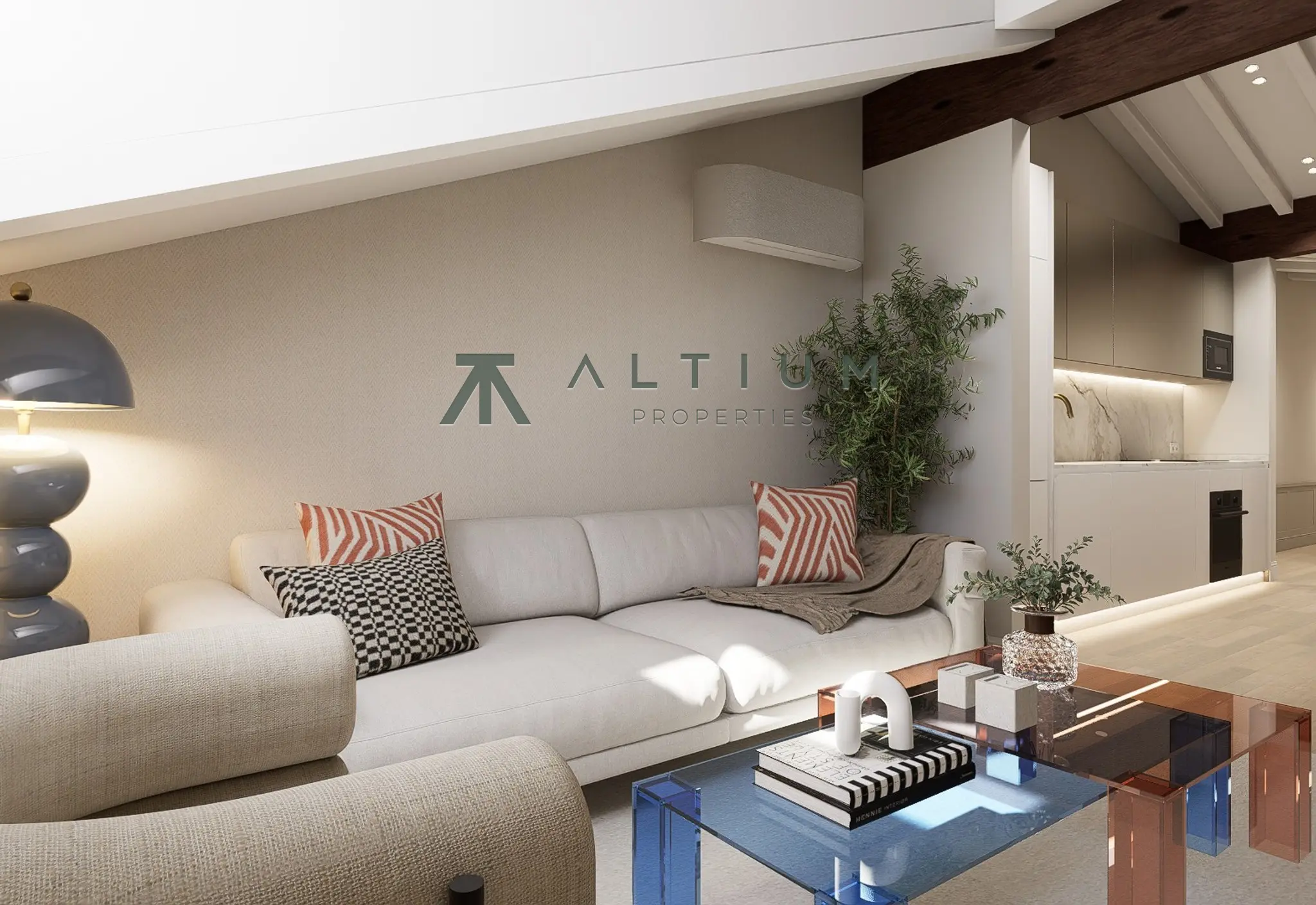 Exposed beams and skylights on a fifth floor in Justicia